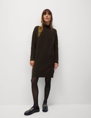 Air-Yarn Knitted Roll Neck Sweater Dress