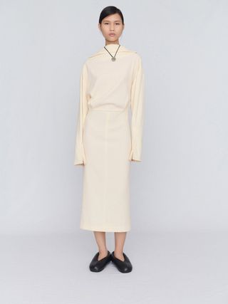 High Neck Dress in Crepe Wool