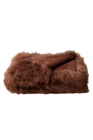 CB2 Mongolian Brown Sheepskin Fur Throw Blanket