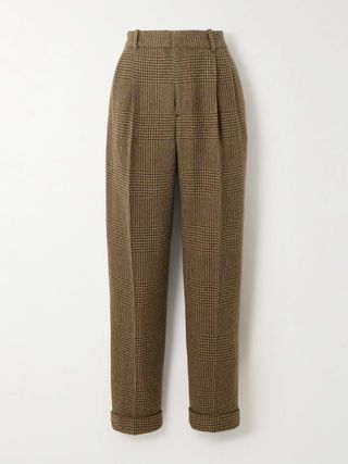 Pleated Prince of Wales Checked Recycled Wool-Blend Tapered Pants