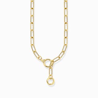 Yellow-Gold Plated Link Necklace With Ring Clasps and Zirconia