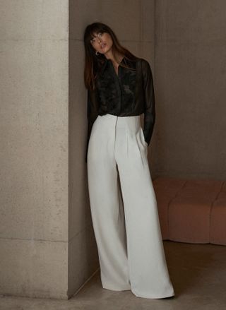 White Wide Leg Darted Trousers