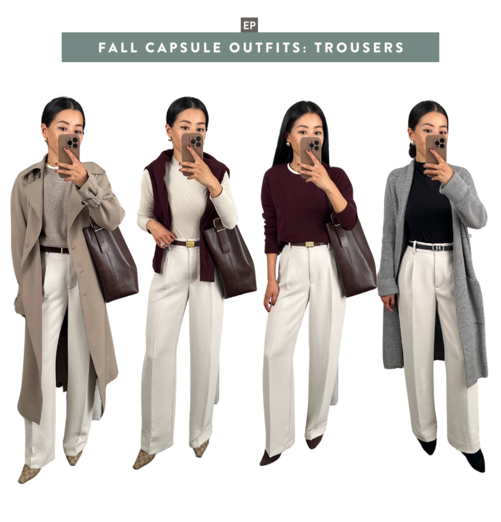 petite friendly fall 2024 capsule outfits with trousers