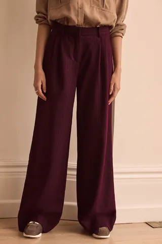 Burgundy Premium Wool Blend Wide Leg Trousers