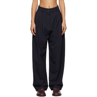 Studio Nicholson, Navy Double Pleat Front Trousers