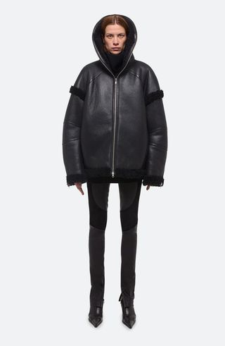 Apex Hooded Reversible Genuine Shearling & Leather Coat