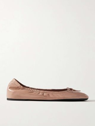 Vlogo Bow-Embellished Crinkled Patent-Leather Ballet Flats