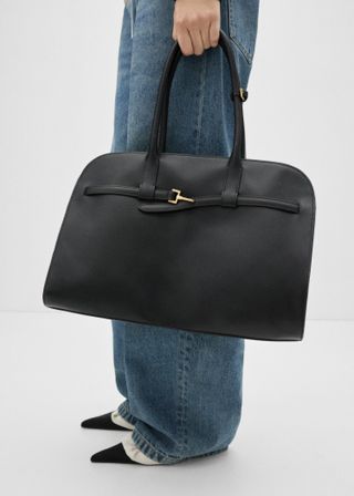 100% Leather Shopper Bag With Buckle - Women | Mango Usa