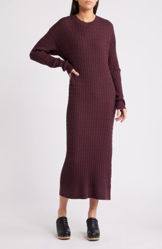 Treasure & Bond, Cable Stitch Long Sleeve Midi Sweater Dress