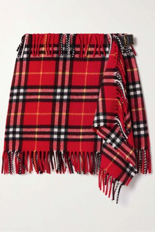 Fringed Checked Wool and Cashmere-Blend Flannel Mini Wrap Skirt