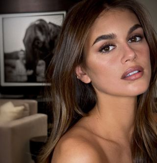 Kaia Gerber with dusty rose lipstick