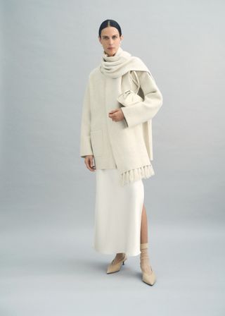 Knitted Coat With Detachable Scarf - Women | Mango United Kingdom