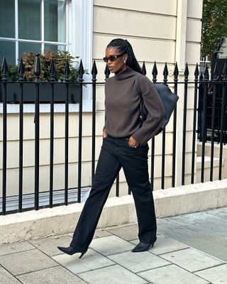 A London girl in a brown sweater