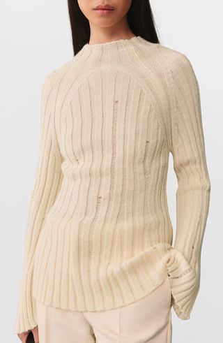 Mock Neck Bell Sleeve Rib Sweater