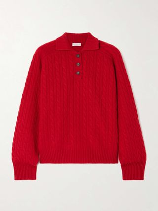 Cable-Knit Cashmere Polo Sweater