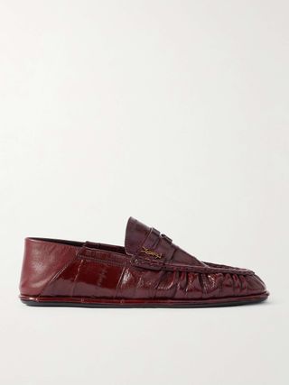 Le Loafer Embellished Collapsible-Heel Glossed-Eel Loafers