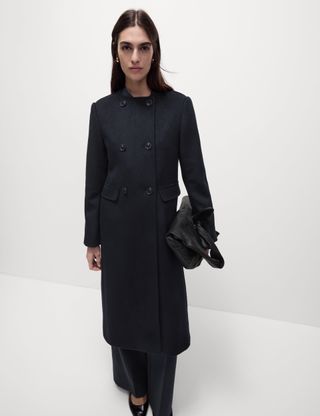 Wool Blend Collarless Longline Coat