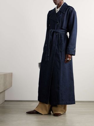 Double-Breasted Denim Trench Coat