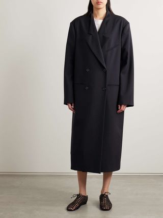 Indra Oversized Double-Breasted Wool-Twill Coat