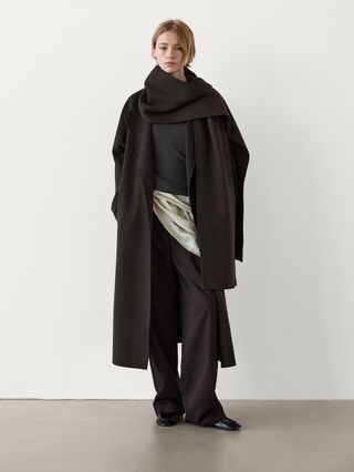 Massimo Dutti, Wool Blend Coat With Scarf