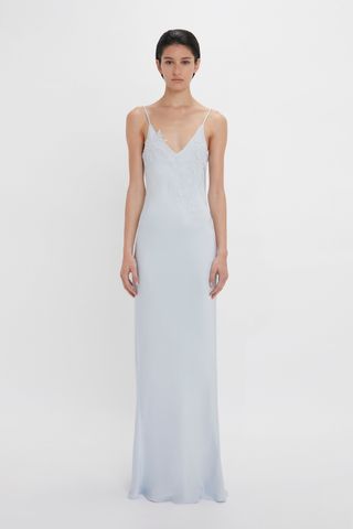 Exclusive Lace Detail Floor-Length Cami Dress in Ice