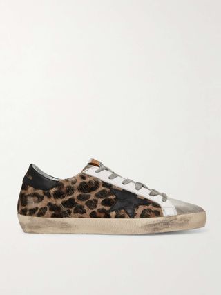 Superstar Distressed Leopard-Print Calf Hair, Leather and Suede Sneakers