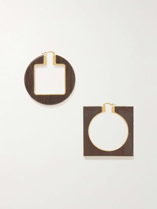 Les Créoles Rond Carré Gold-Tone Wood Hoop Earrings