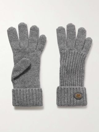 Embellished Leather-Trimmed Wool and Cashmere-Blend Gloves