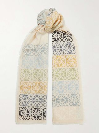 Fringed Printed Wool, Silk and Cashmere-Blend Scarf