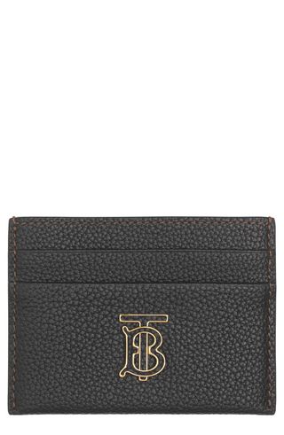 Tb Monogram Pebbled Leather Card Case