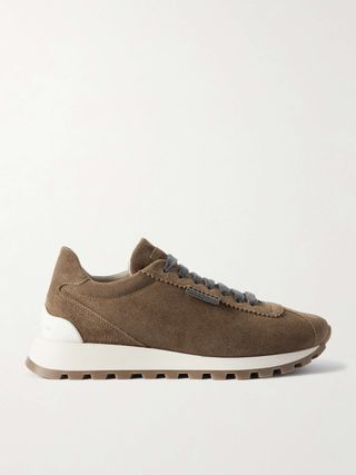 Bead-Embellished Suede Sneakers