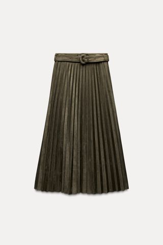 Pleated Faux Suede Midi Skirt