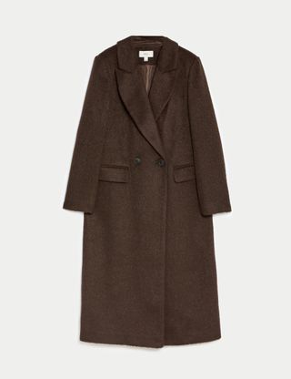 Textured Collared Longline Coat With Wool