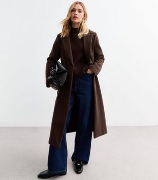 Dark Brown Tailored Unlined Longline Belted Coat