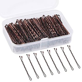 150 Pieces Bobby Pins, Hair Clips Hair Grips Kirby Grips for Women Hair Styling Pins With Storage Box (brown)