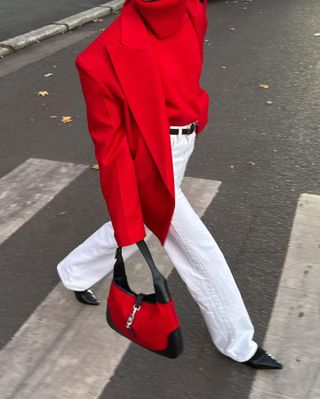 Influencer wears a red-coloured winter outfit