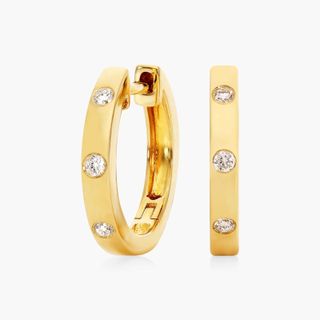 14k Yellow Gold Diamond Bezel Huggie Hoop Earrings