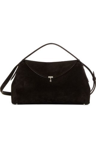 T-Lock Curved Leather Top Handle Bag