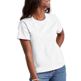 Hanes Comfortblend Essentials, Cotton Crewneck Tee, Classic Fit T-Shirt for Women, White