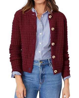 Prettygarden Women's Knit Cardigan Sweaters Casual Long Sleeve Open Front Button Down Trendy Jackets Outerwear (wine Red,medium)