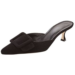 Divanne Heeled Mules for Women, Pointed Toe Slingback Pumps Buckle Kitten Heels Mules Slides Backless Dress Sandals-Black-8.5m Us