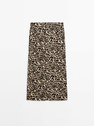 Animal Print Midi Skirt With Slit