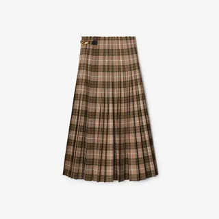 Check Wool Blend Maxi Kilt in Camp - Women | Burberry® Official