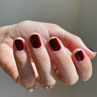 Christmas French tips with dark red and gold