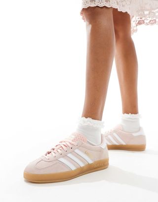 Adidas Originals Gazelle Indoor Trainers in Pale Pink With Gum Sole