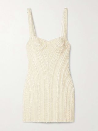 Elaina Faux Pearl-Embellished Crepe Mini Dress