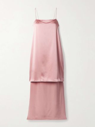 Layered Silk-Crepe and Satin Midi Dress