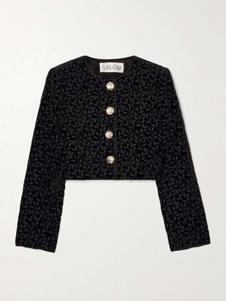 Vika Cropped Satin-Trimmed Velvet-Jacquard Jacket