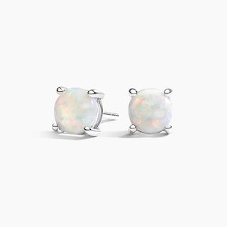 Silver Solitaire Opal Stud Earrings