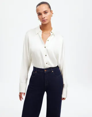 MW, Relaxed Dolman Button-Up Shirt in Satin